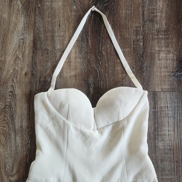 Retrofete Cream Jumpsuit Halter Padded Cups Size Medium Wide Leg - Picture 2 of 9